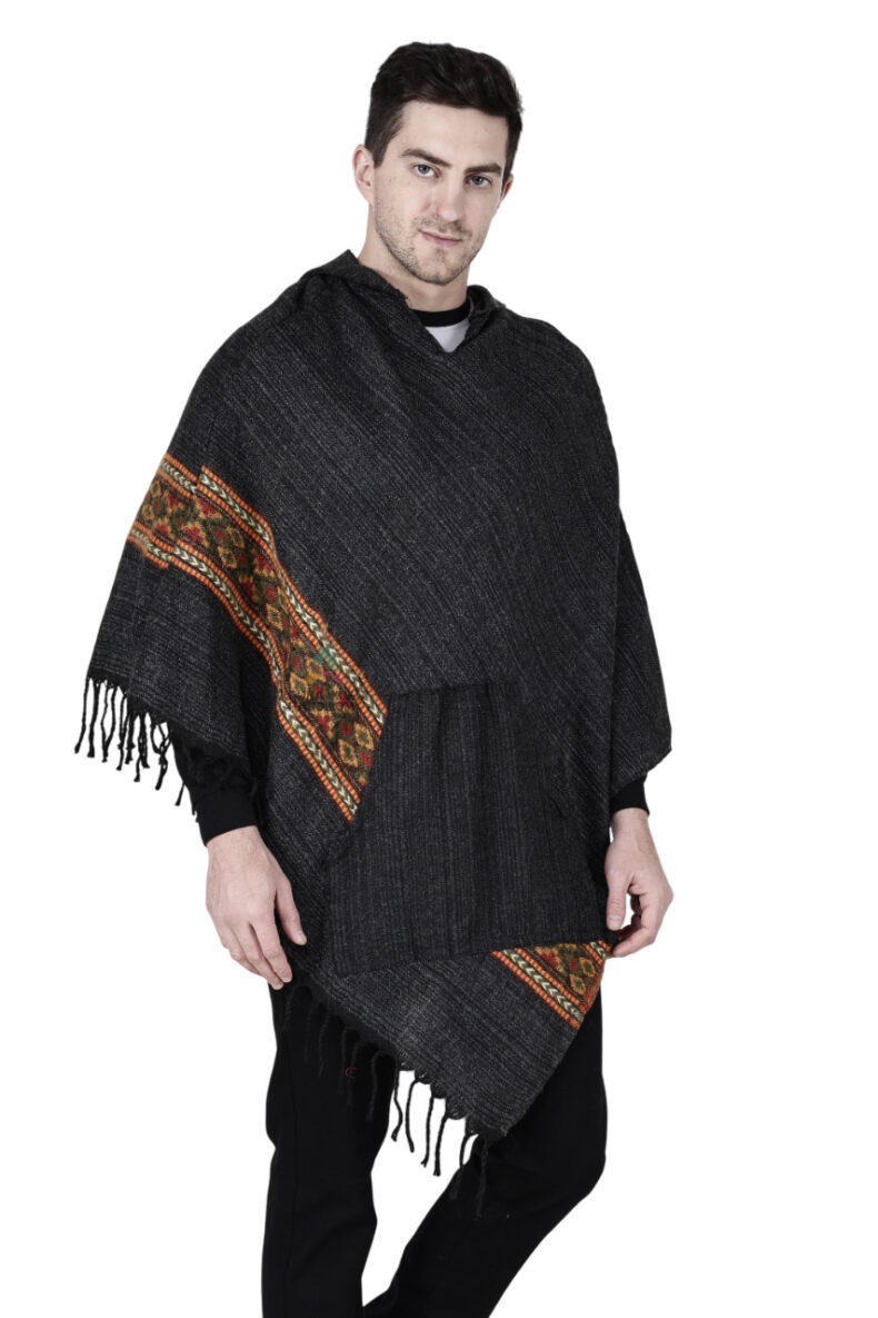 kullu shawl woolen poncho with hood black - Image 3