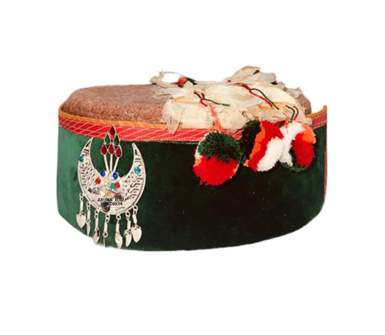 himachali topi green with flower and Kalgi silver - Image 5