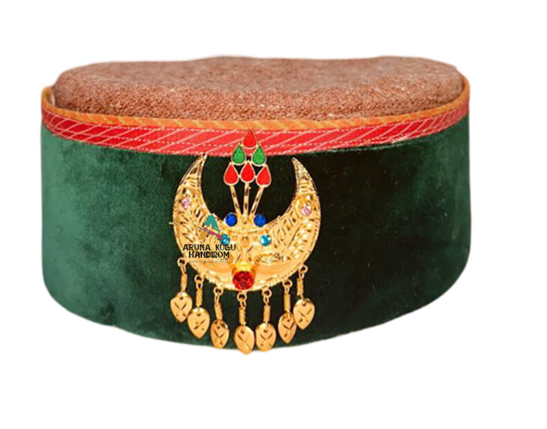 himachali topi green with flower and Kalgi golden - Image 4